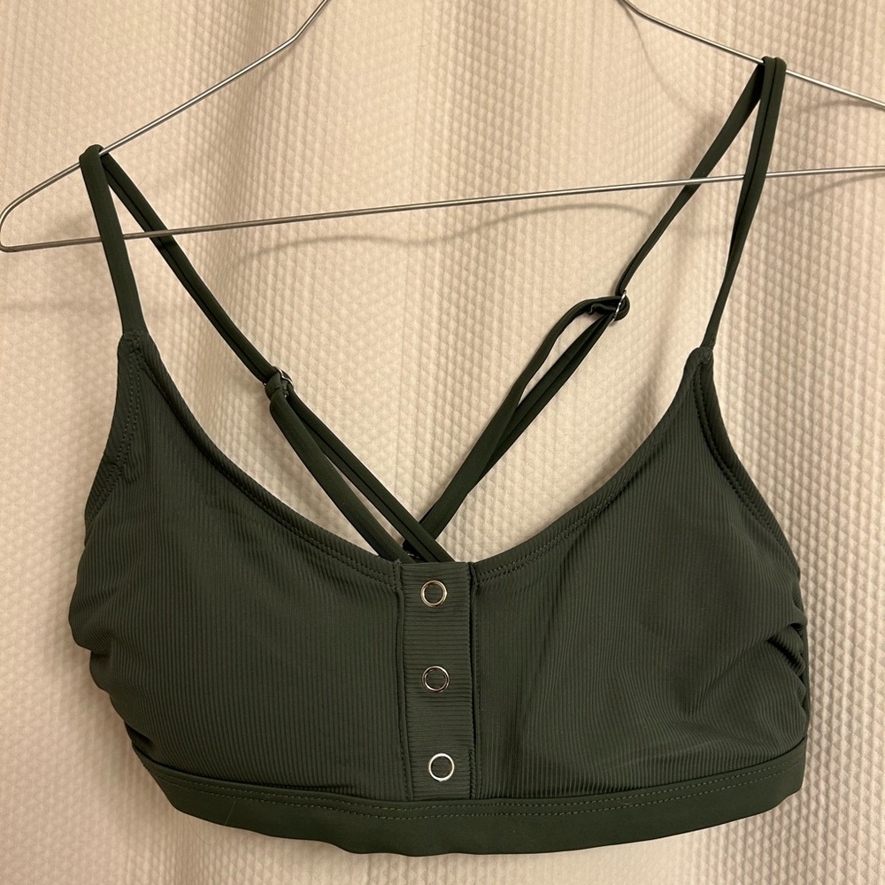NWOT Army Green Ribbed Button Up Bikini Top